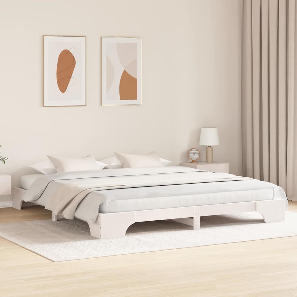 Sengestel Hvid 200 x 200 cm Massiv fyrretræ