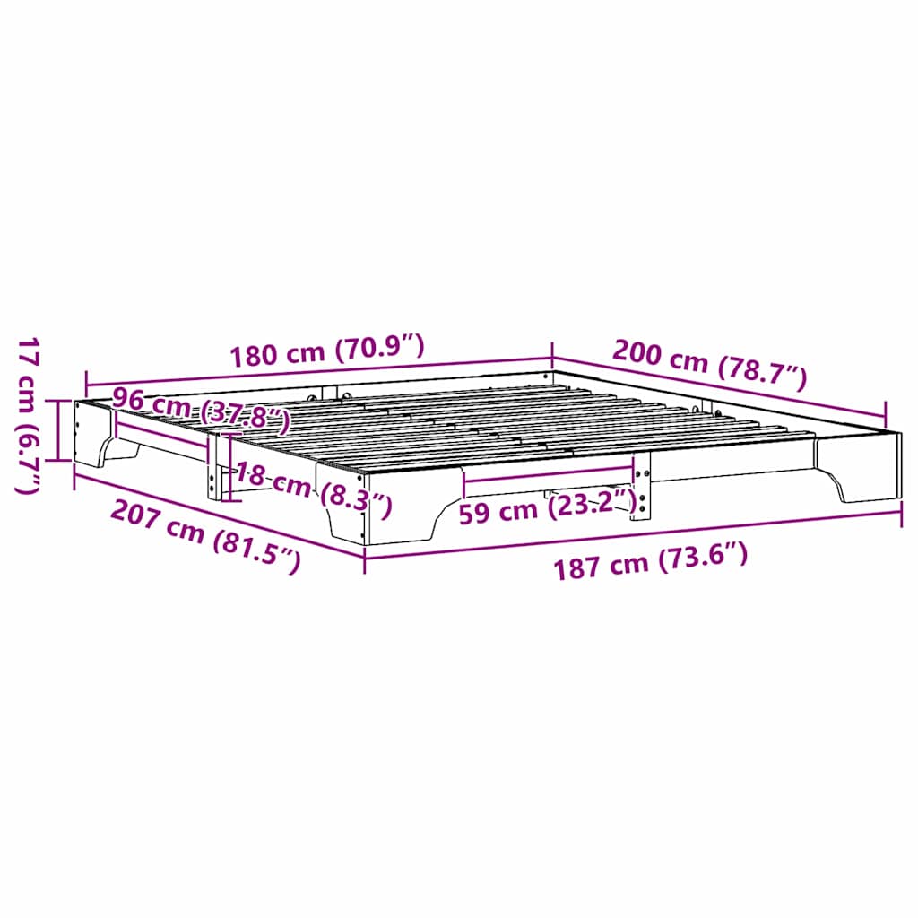 Sengestel Hvid 180 x 200 cm Massiv fyrretræ