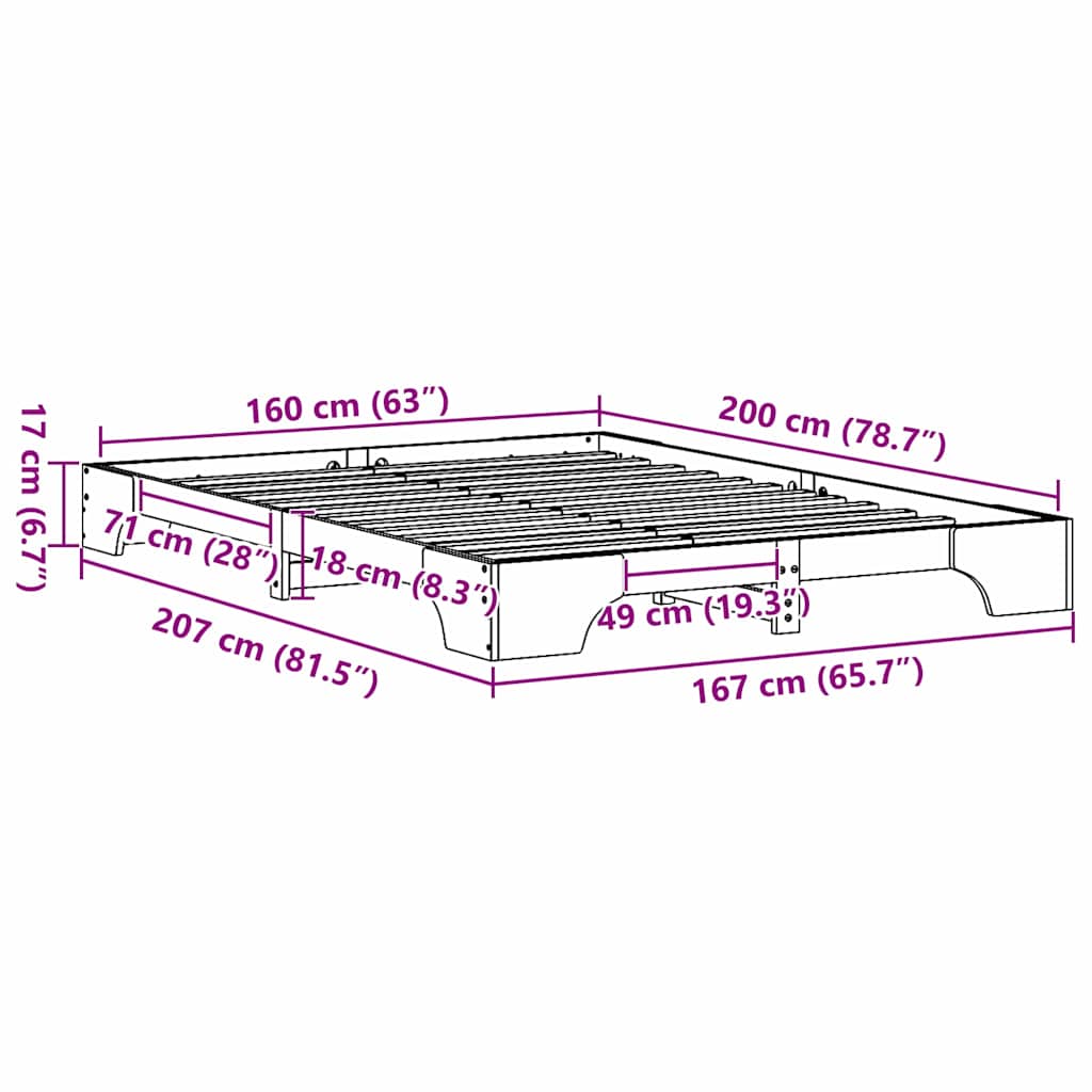 Sengestel Voks brun 160 x 200 cm Massiv fyrretræ