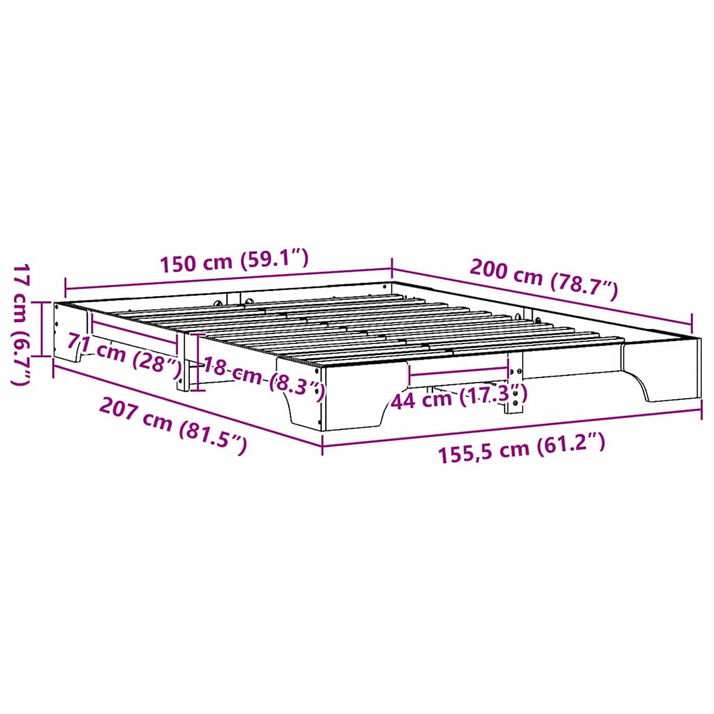 Sengestel Naturfarvet 150 x 200 cm Massiv fyrretræ