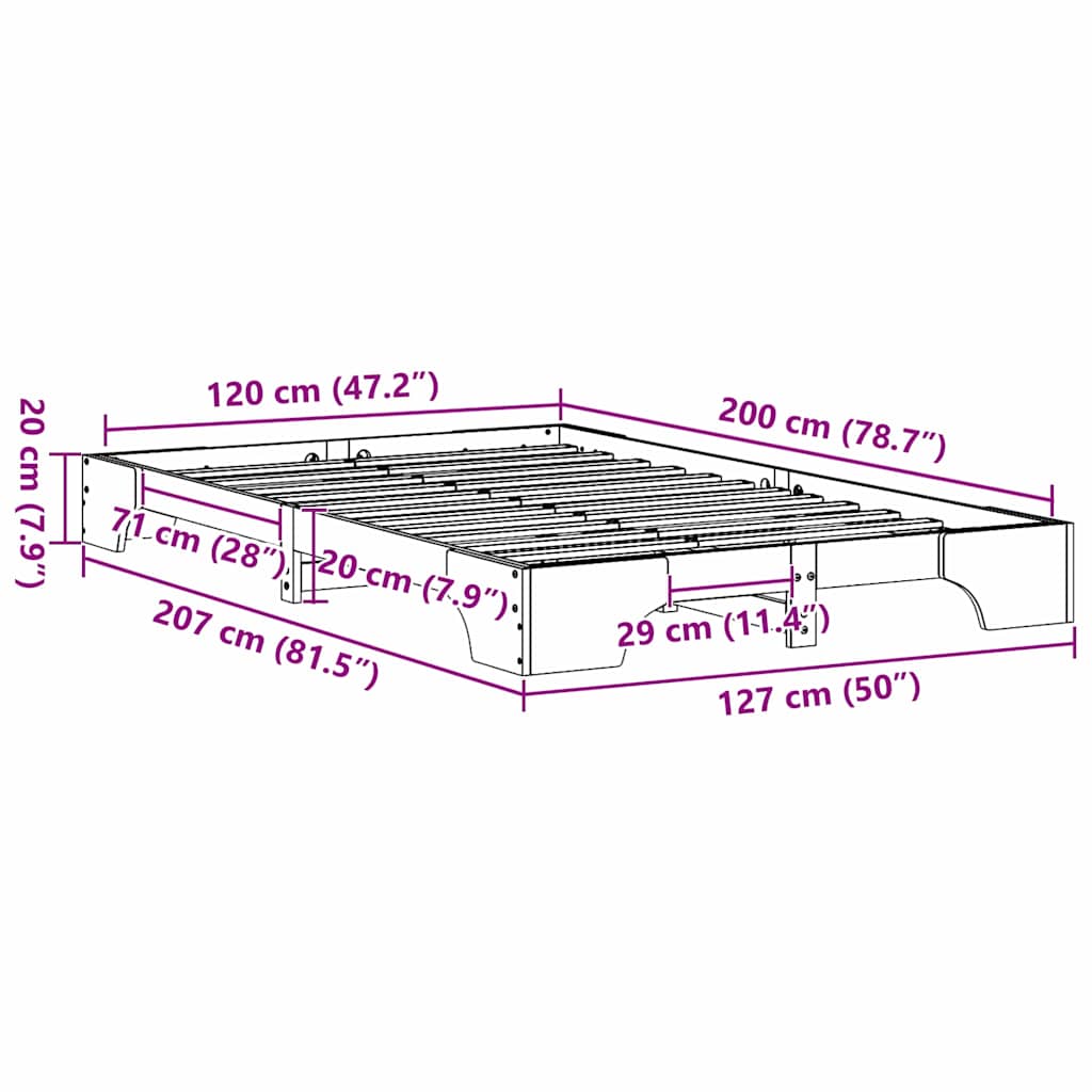Sengestel Hvid 120 x 200 cm Massiv fyrretræ