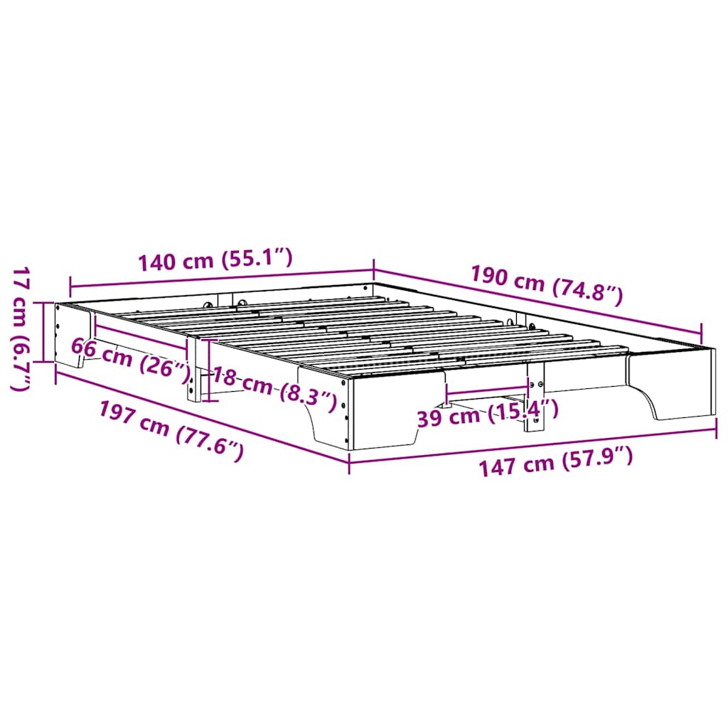 Sengestel Hvid 140 x 190 cm Massiv fyrretræ