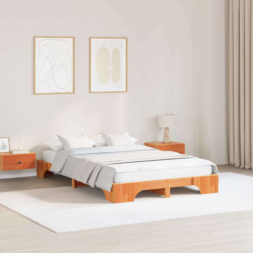 Sengestel Voks brun 140 x 190 cm Massiv fyrretræ