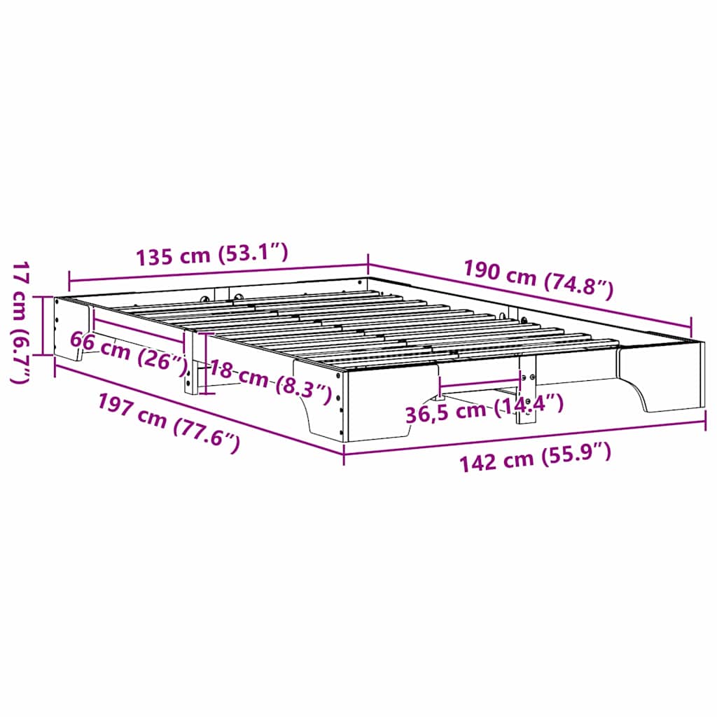 Sengestel Voks brun 135 x 190 cm Massiv fyrretræ