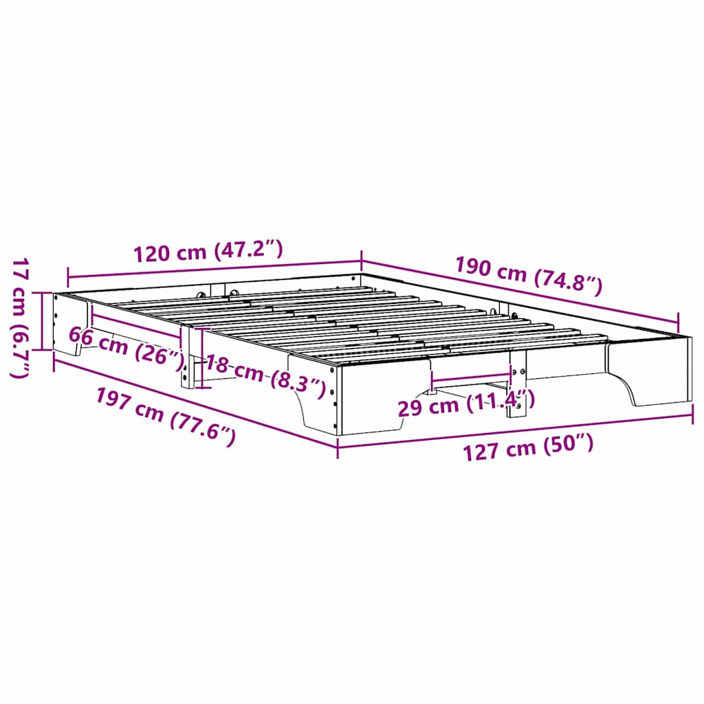 Sengestel Voks brun 120 x 190 cm Massiv fyrretræ