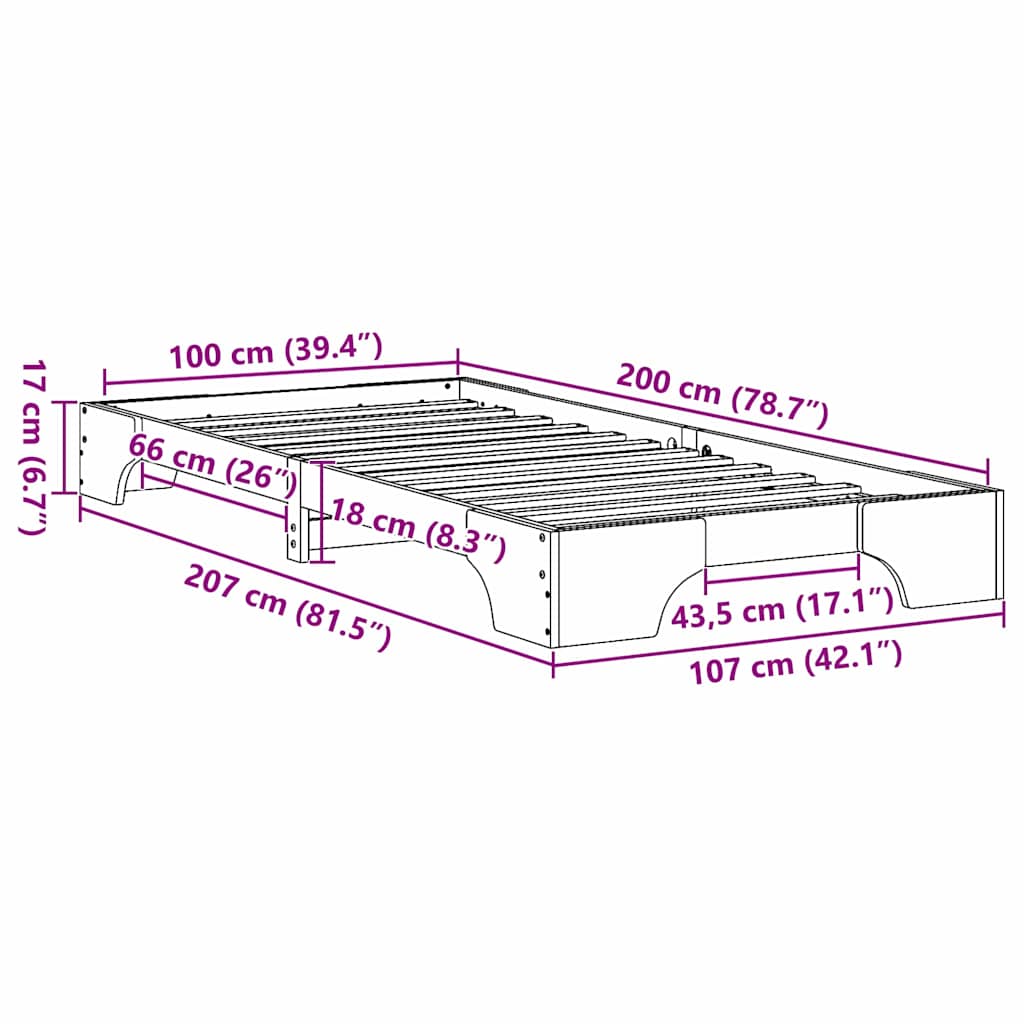 Sengestel Voks brun 100 x 200 cm Massiv fyrretræ