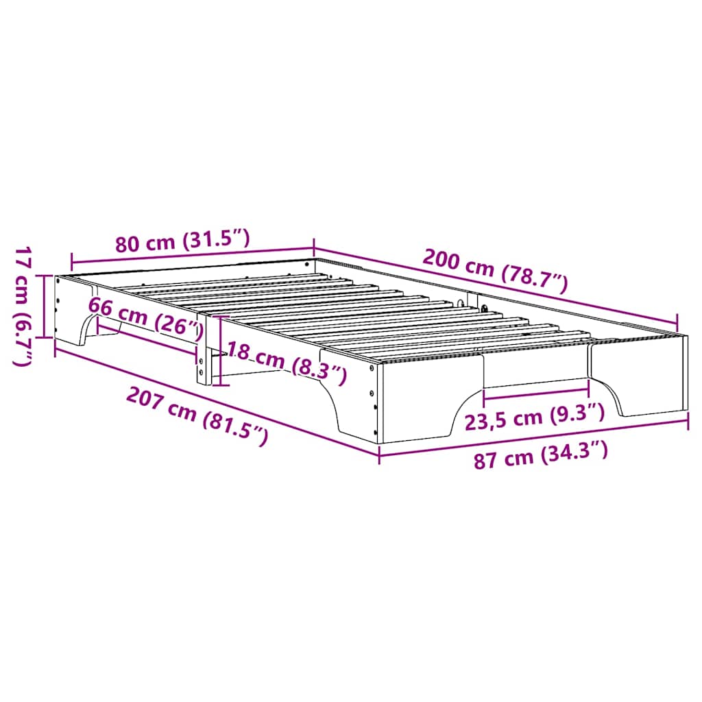 Sengestel Voks brun 80 x 200 cm Massiv fyrretræ
