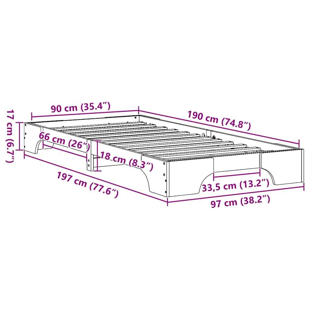 Sengestel Hvid 90 x 190 cm Massiv fyrretræ