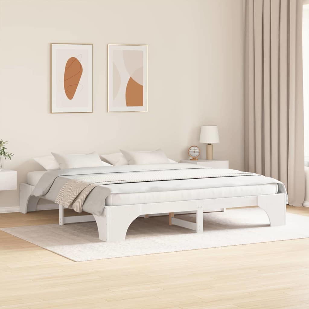 Sengestel Hvid 200 x 200 cm Massiv fyrretræ