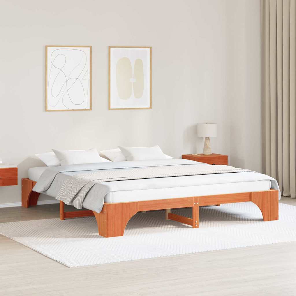Sengestel Voks brun 200 x 200 cm Massiv fyrretræ