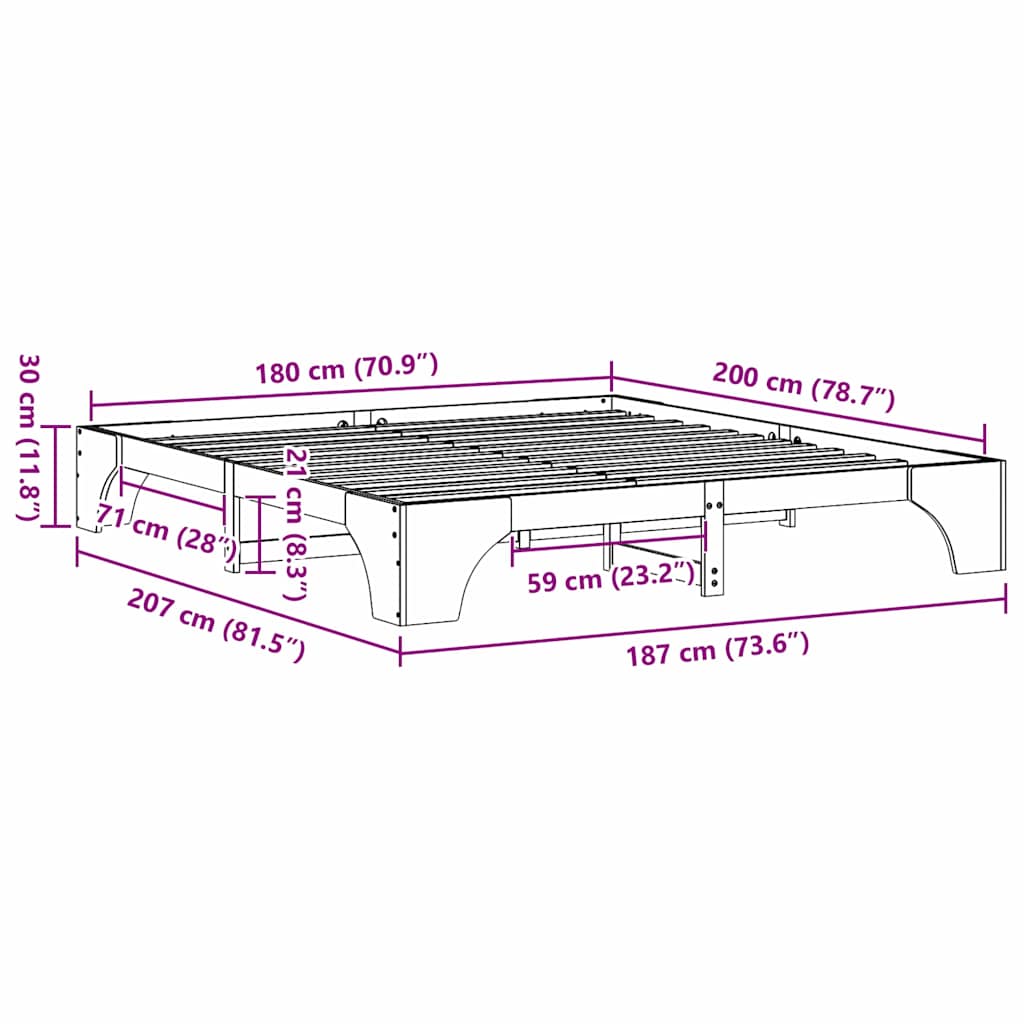 Sengestel Voks brun 180 x 200 cm Massiv fyrretræ
