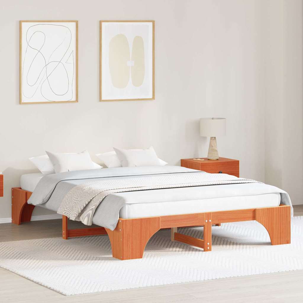 Sengestel Voks brun 150 x 200 cm Massiv fyrretræ