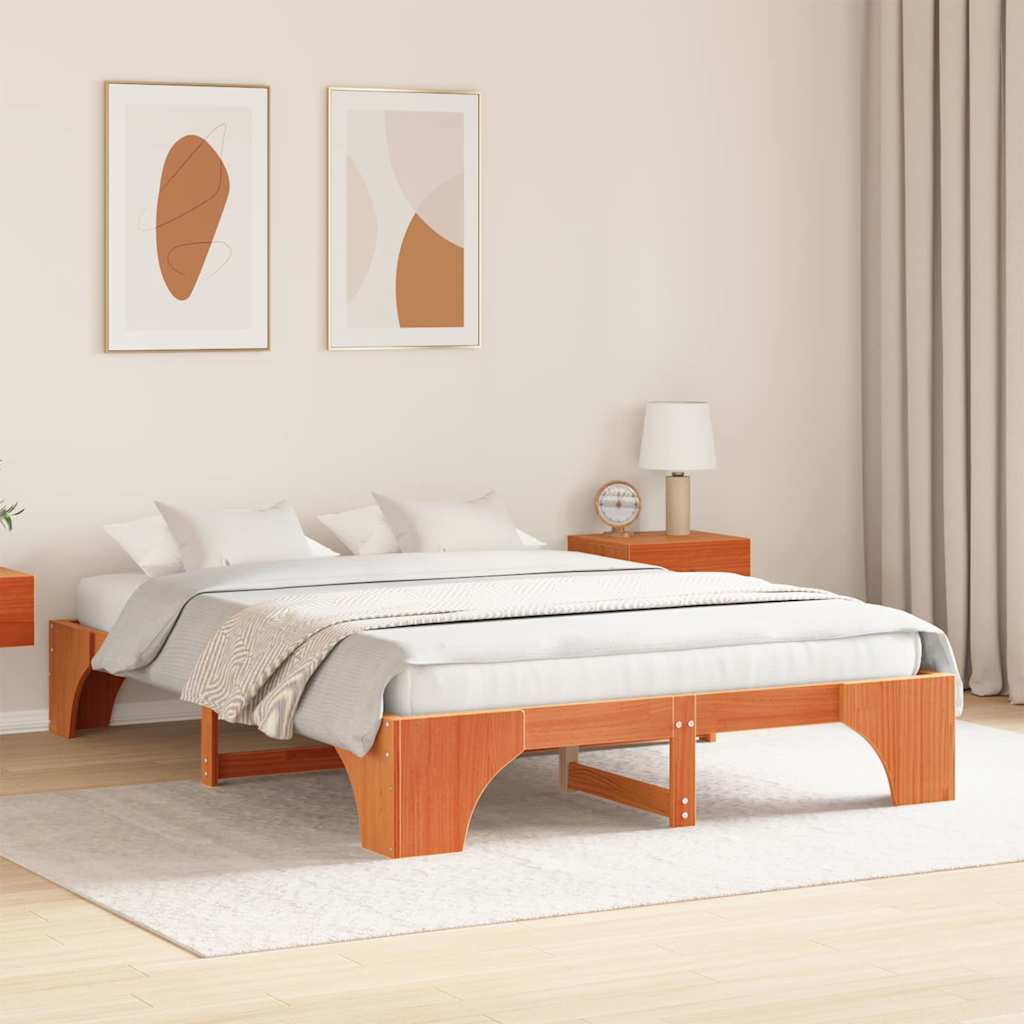 Sengestel Voks brun 150 x 200 cm Massiv fyrretræ