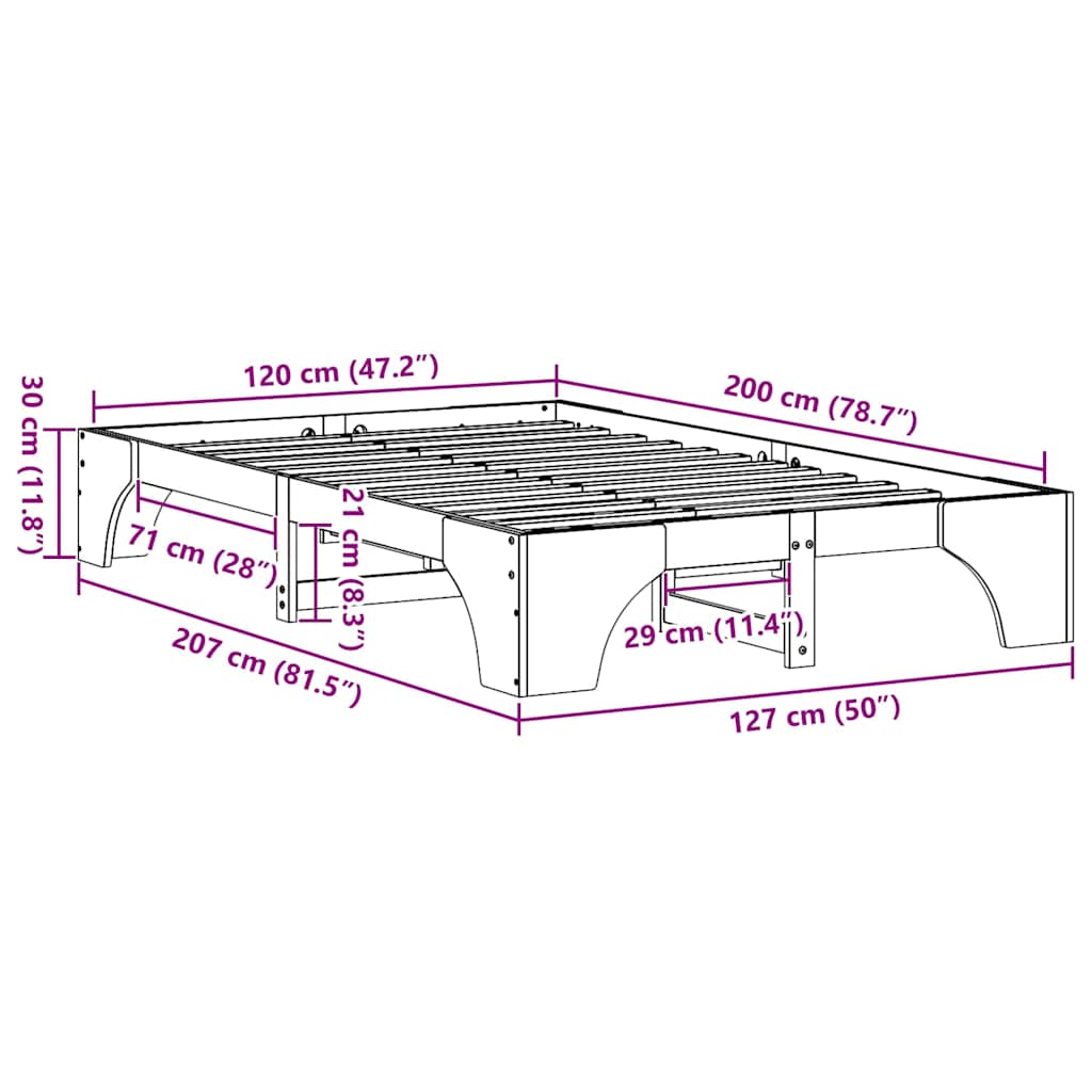Sengestel Naturfarvet 120 x 200 cm Massiv fyrretræ