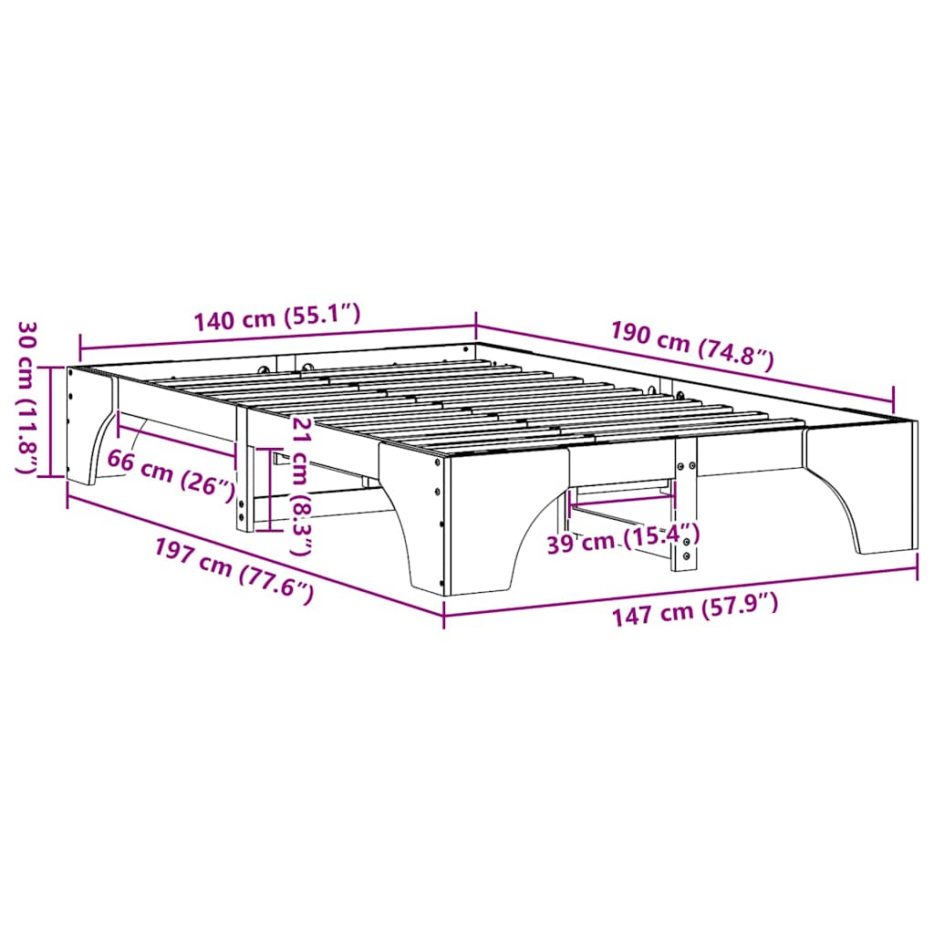 Sengestel Hvid 140 x 190 cm Massiv fyrretræ