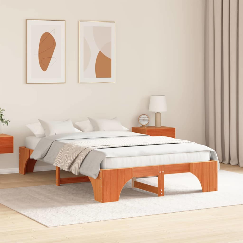 Sengestel Voks brun 135 x 190 cm Massiv fyrretræ