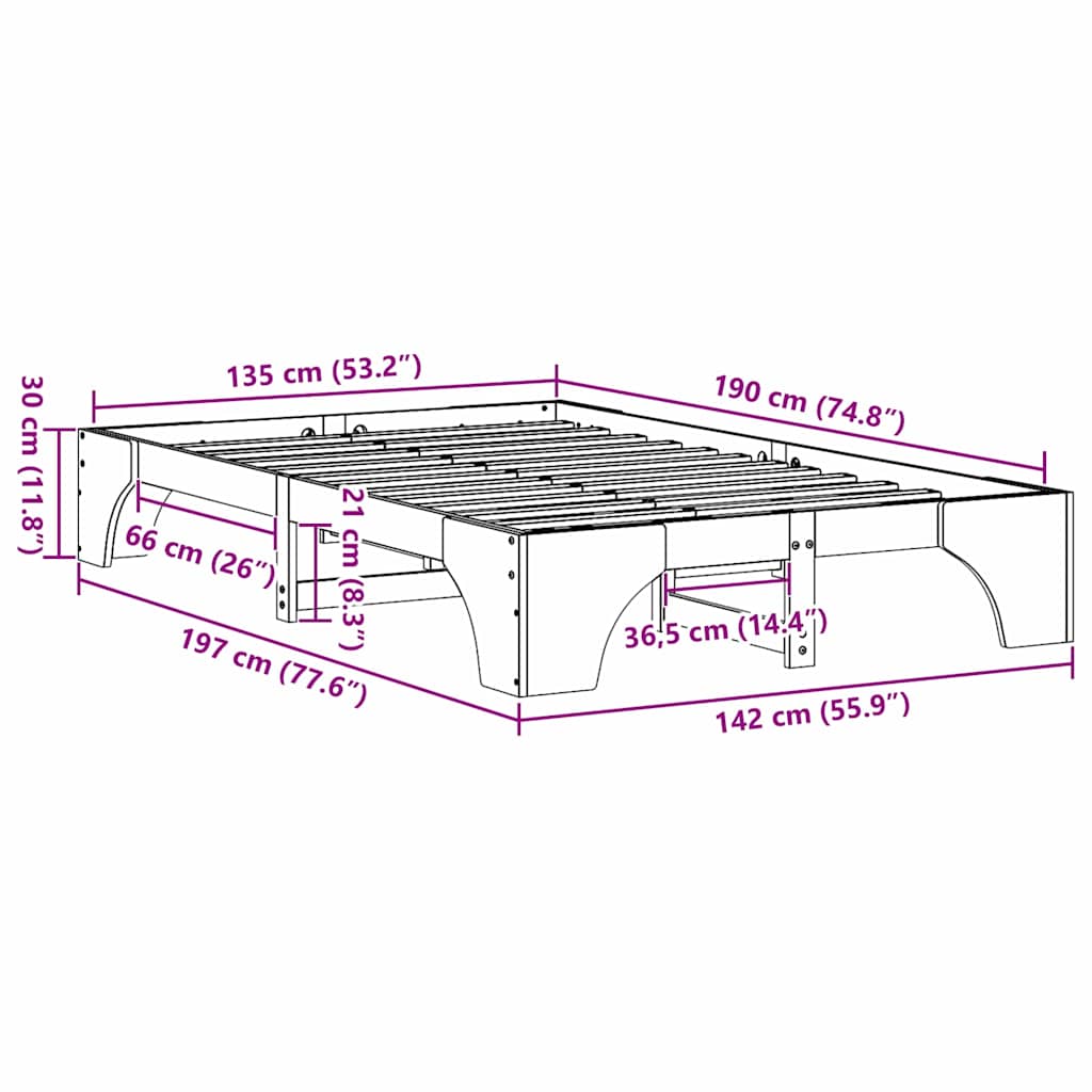 Sengestel Voks brun 135 x 190 cm Massiv fyrretræ