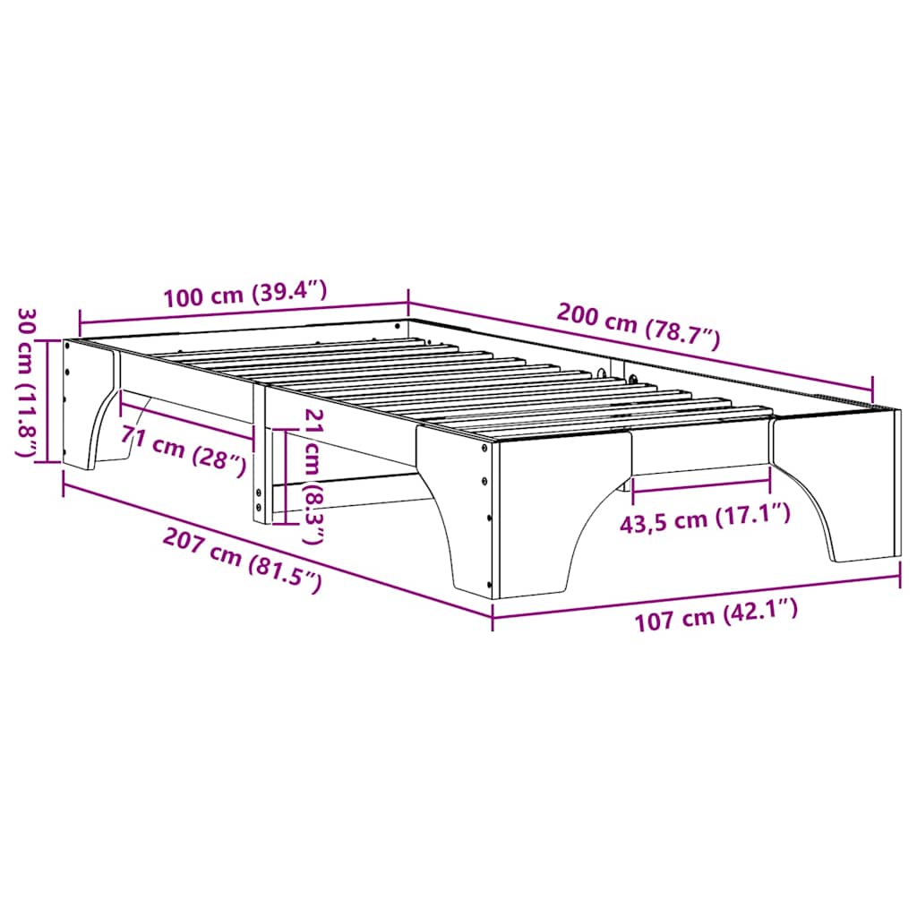 Sengestel Voks brun 100 x 200 cm Massiv fyrretræ