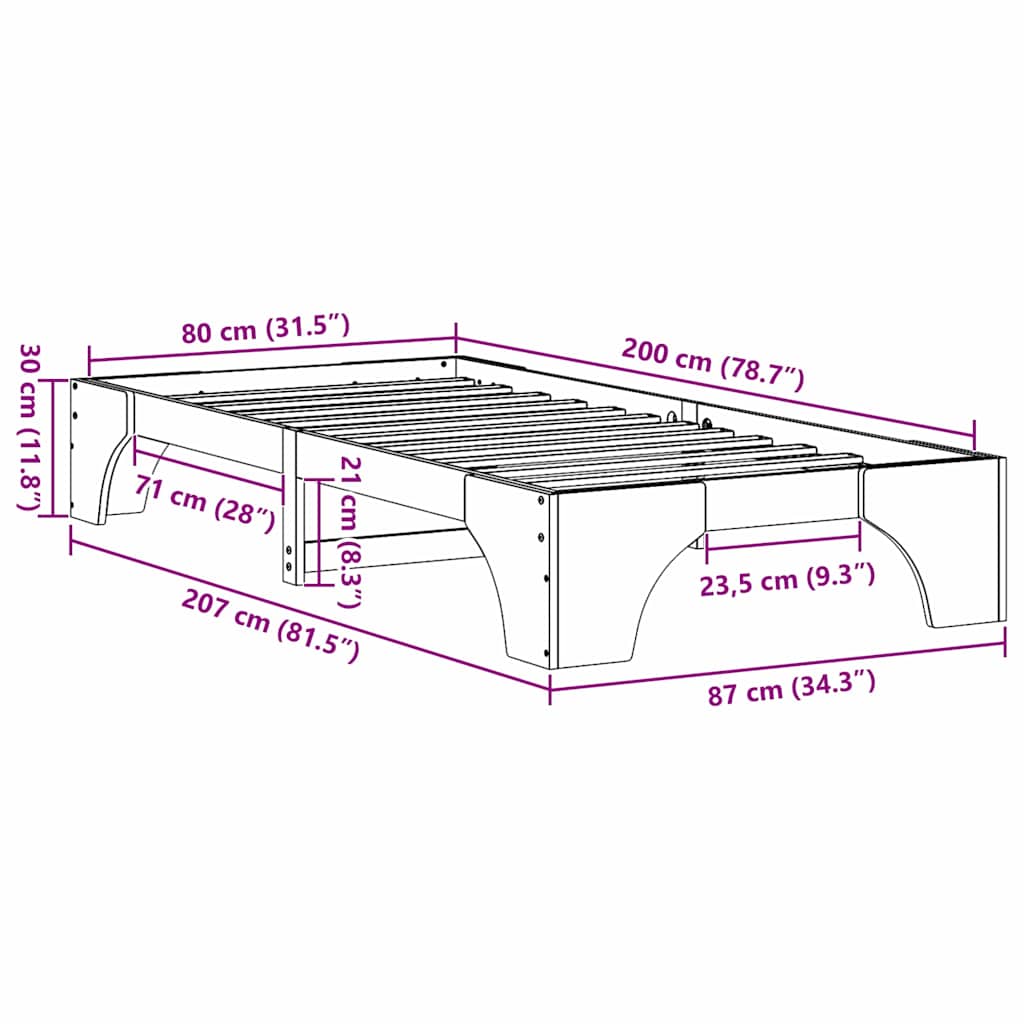 Sengestel Hvid 80 x 200 cm Massiv fyrretræ