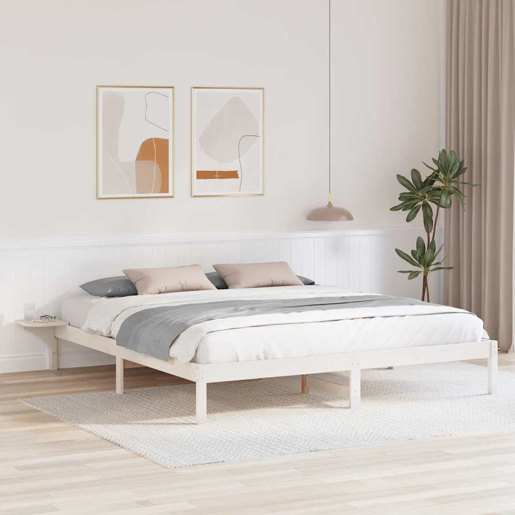 Sengestel Hvid 200 x 200 cm Massiv fyrretræ