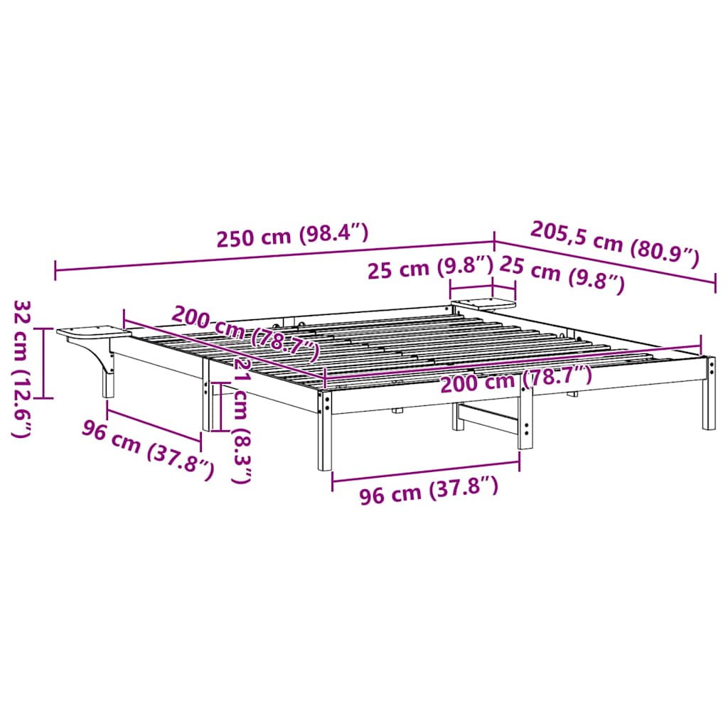 Sengestel Voks brun 200 x 200 cm Massiv fyrretræ