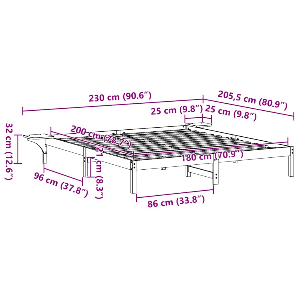 Sengestel Voks brun 180 x 200 cm Massiv fyrretræ