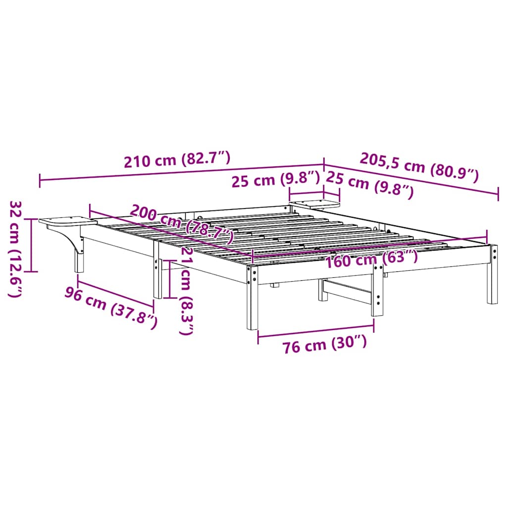Sengestel Voks brun 160 x 200 cm Massiv fyrretræ