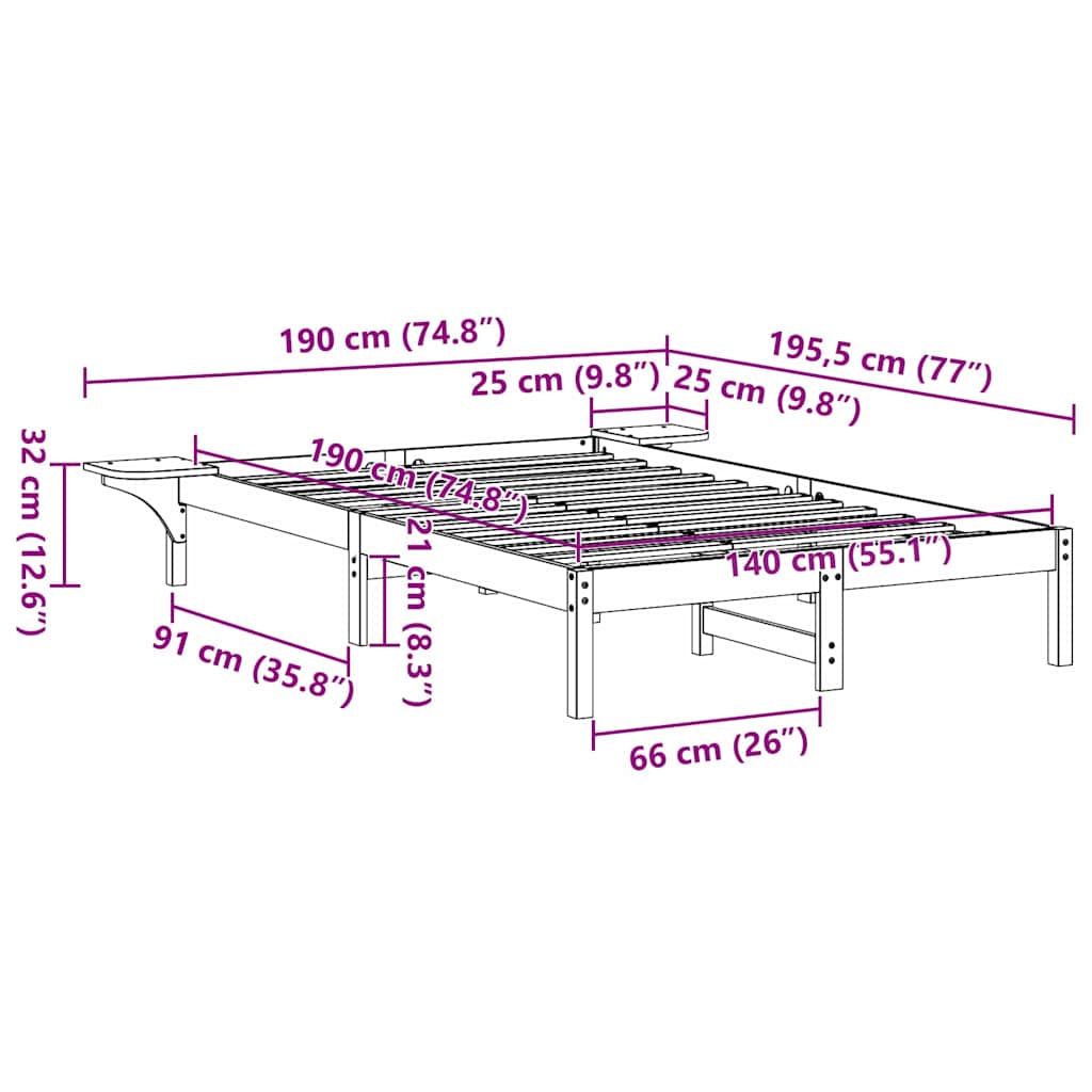 Sengestel Hvid 140 x 190 cm Massiv fyrretræ