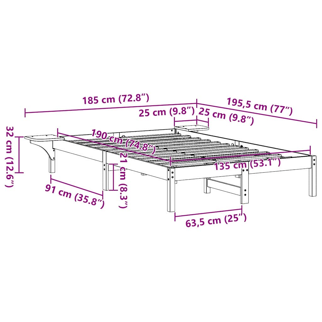 Sengestel Hvid 135 x 190 cm Massiv fyrretræ