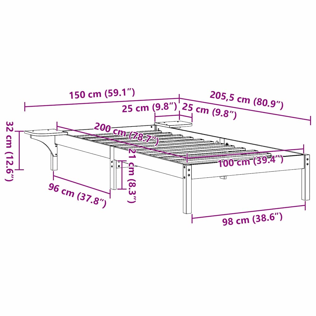 Sengestel Hvid 100 x 200 cm Massiv fyrretræ