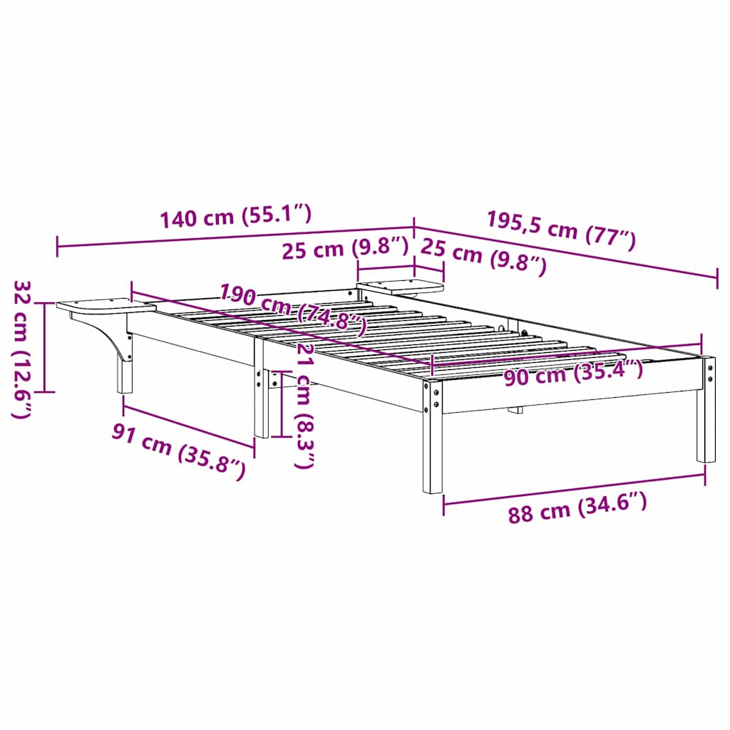 Sengestel Hvid 90 x 190 cm Massiv fyrretræ