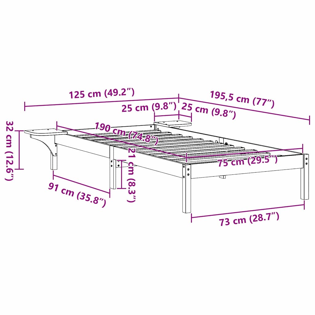 Sengestel Voks brun 75 x 190 cm Massiv fyrretræ