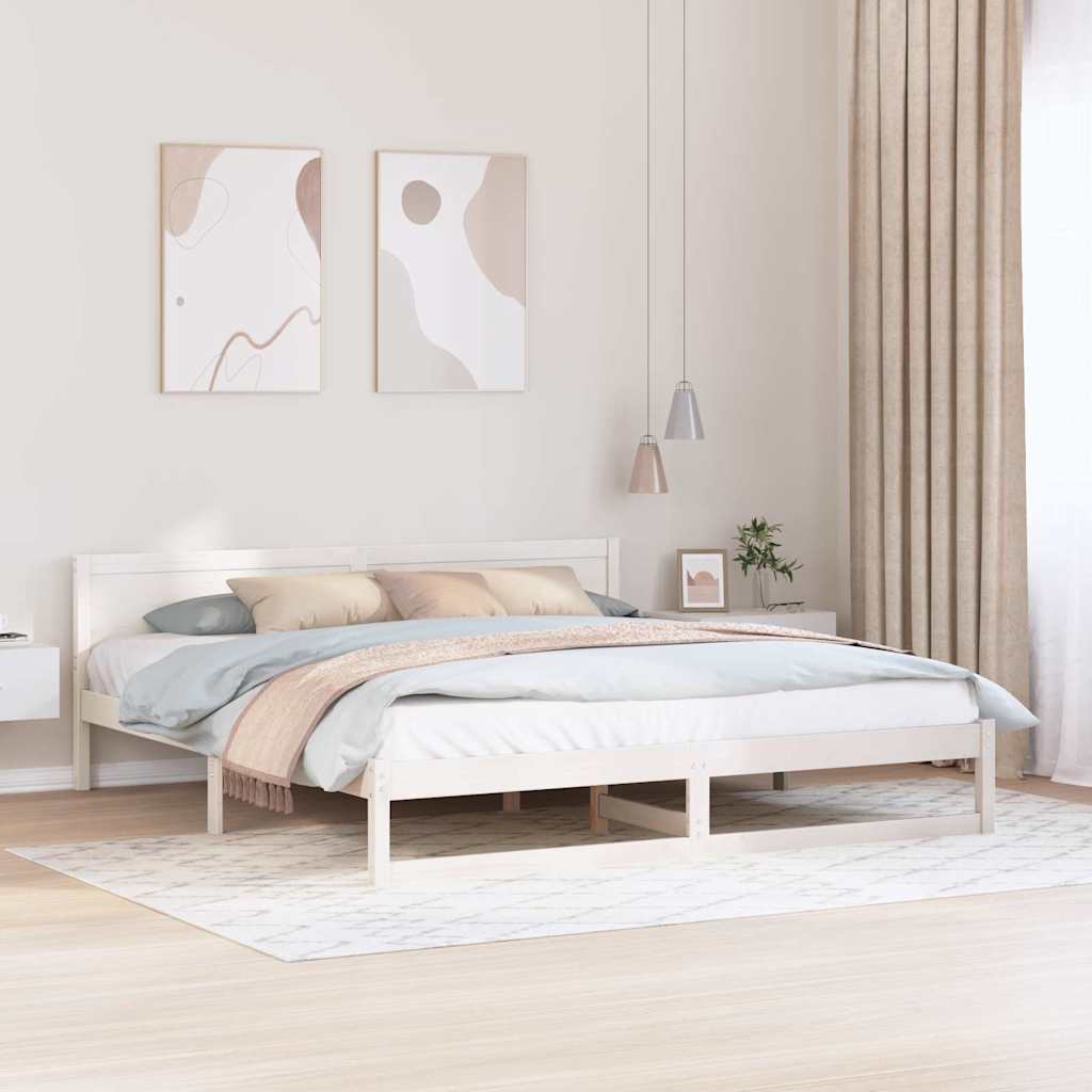 Sengestel med hovedgærde Hvid 200 x 200 cm Massiv fyrretræ