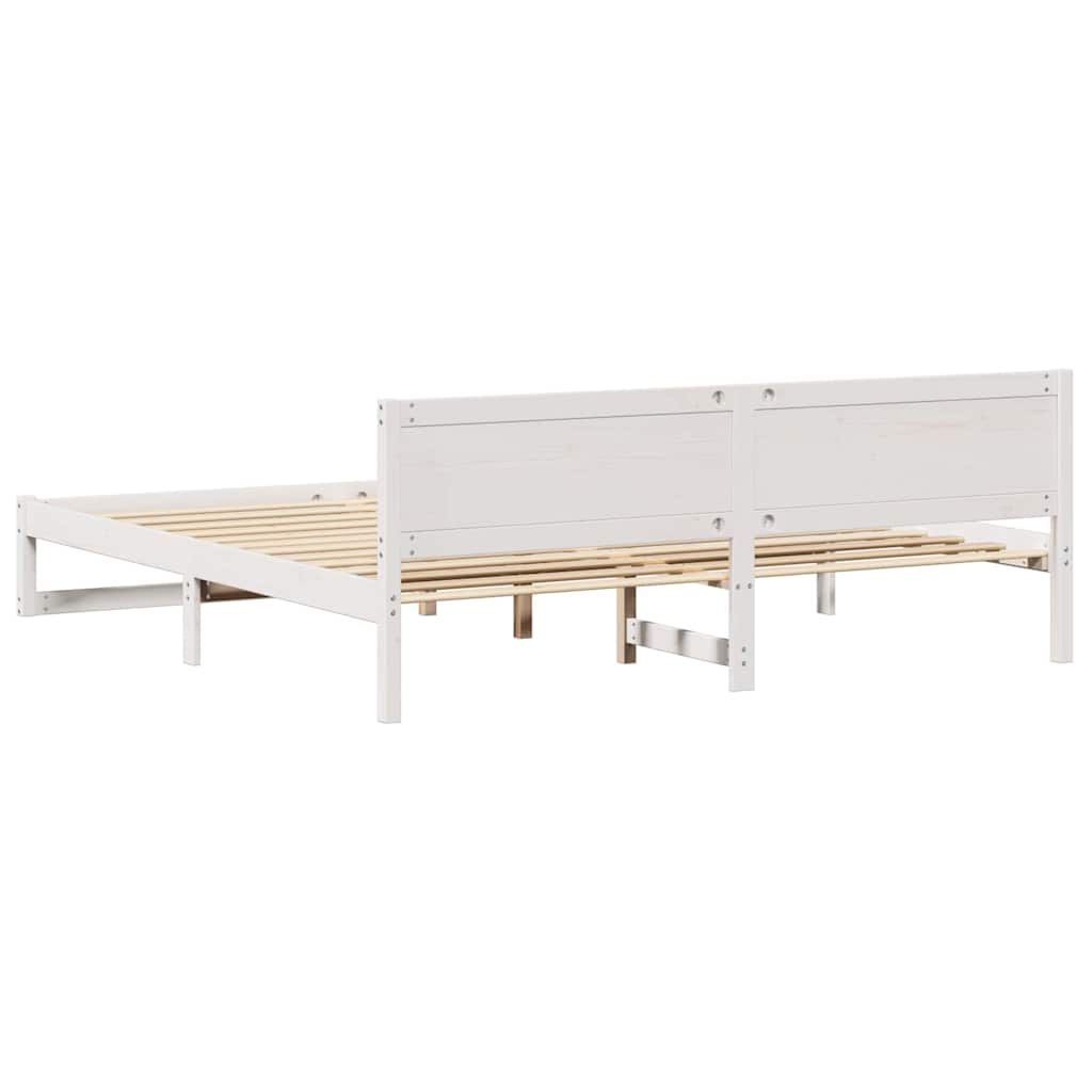 Sengestel med hovedgærde Hvid 200 x 200 cm Massiv fyrretræ