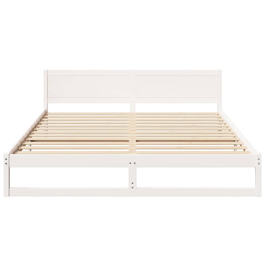 Sengestel med hovedgærde Hvid 200 x 200 cm Massiv fyrretræ