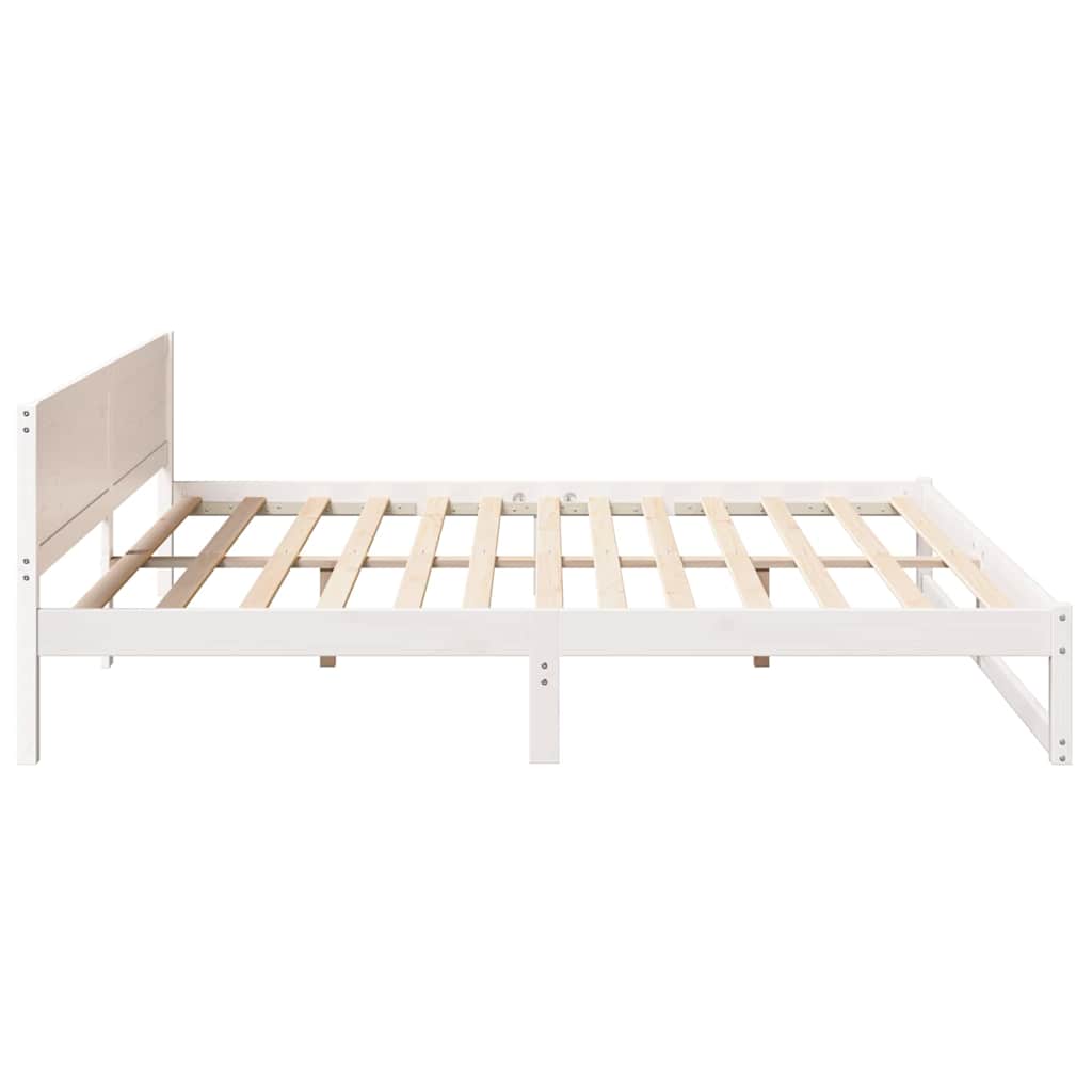 Sengestel med hovedgærde Hvid 200 x 200 cm Massiv fyrretræ