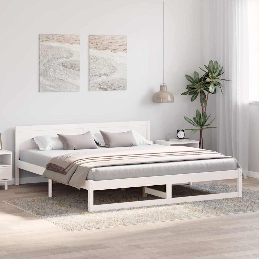 Sengestel med hovedgærde Hvid 180 x 200 cm Massiv fyrretræ