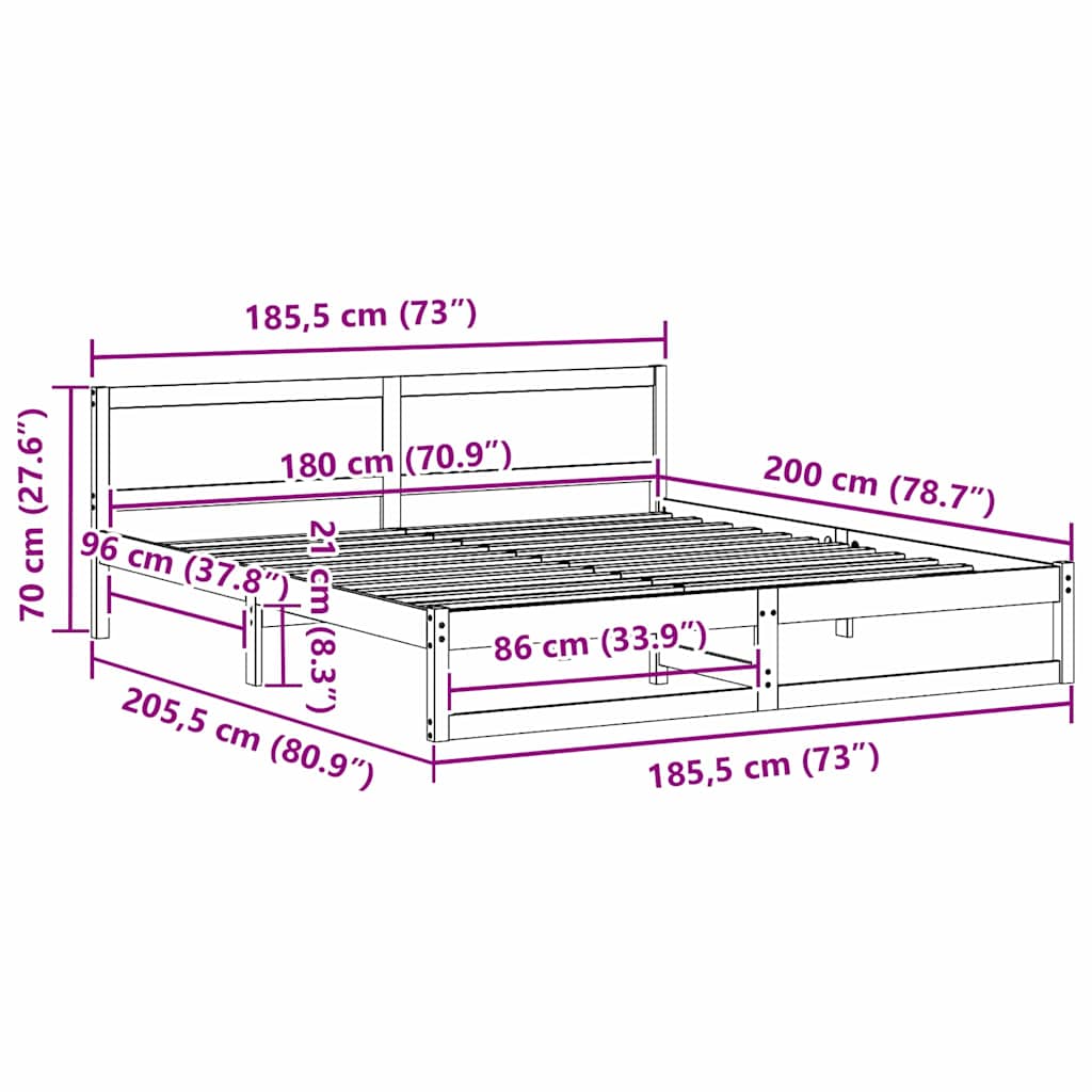 Sengestel med hovedgærde Hvid 180 x 200 cm Massiv fyrretræ