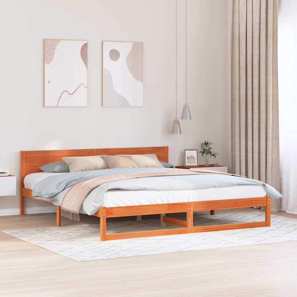 Sengestel med hovedgærde Voks brun 180 x 200 cm Massiv fyrretræ