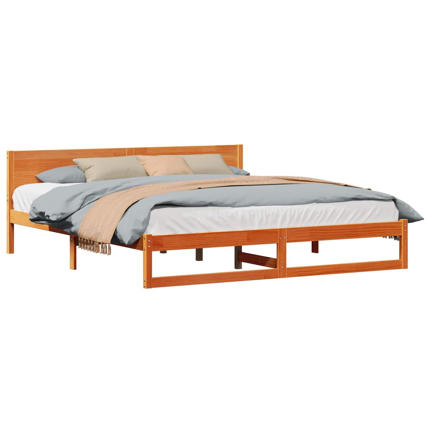 Sengestel med hovedgærde Voks brun 180 x 200 cm Massiv fyrretræ