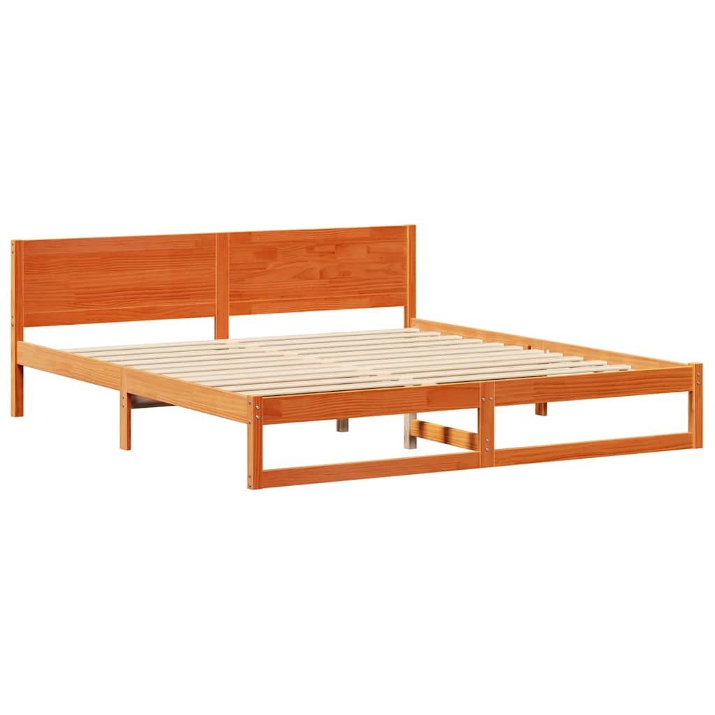 Sengestel med hovedgærde Voks brun 180 x 200 cm Massiv fyrretræ