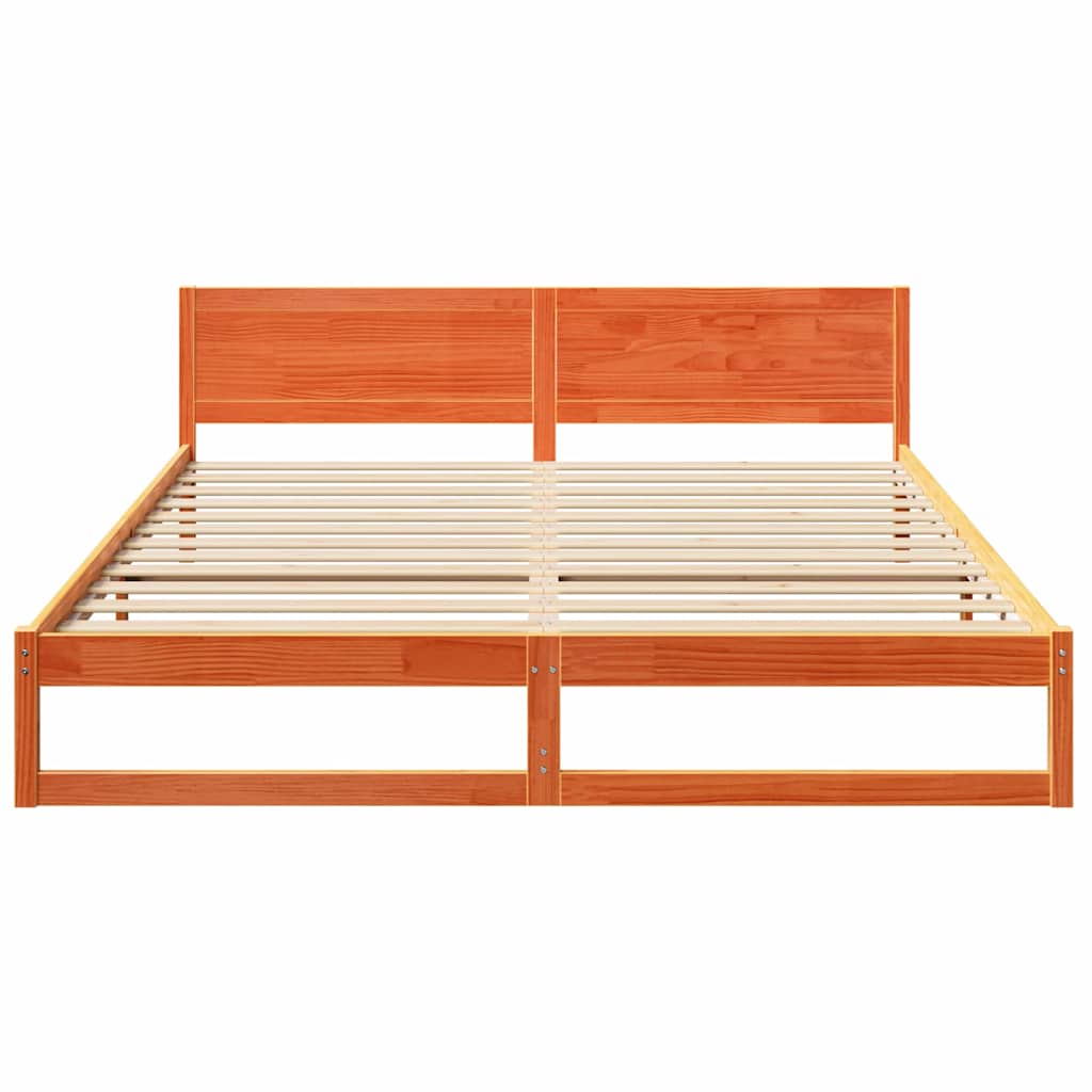 Sengestel med hovedgærde Voks brun 180 x 200 cm Massiv fyrretræ