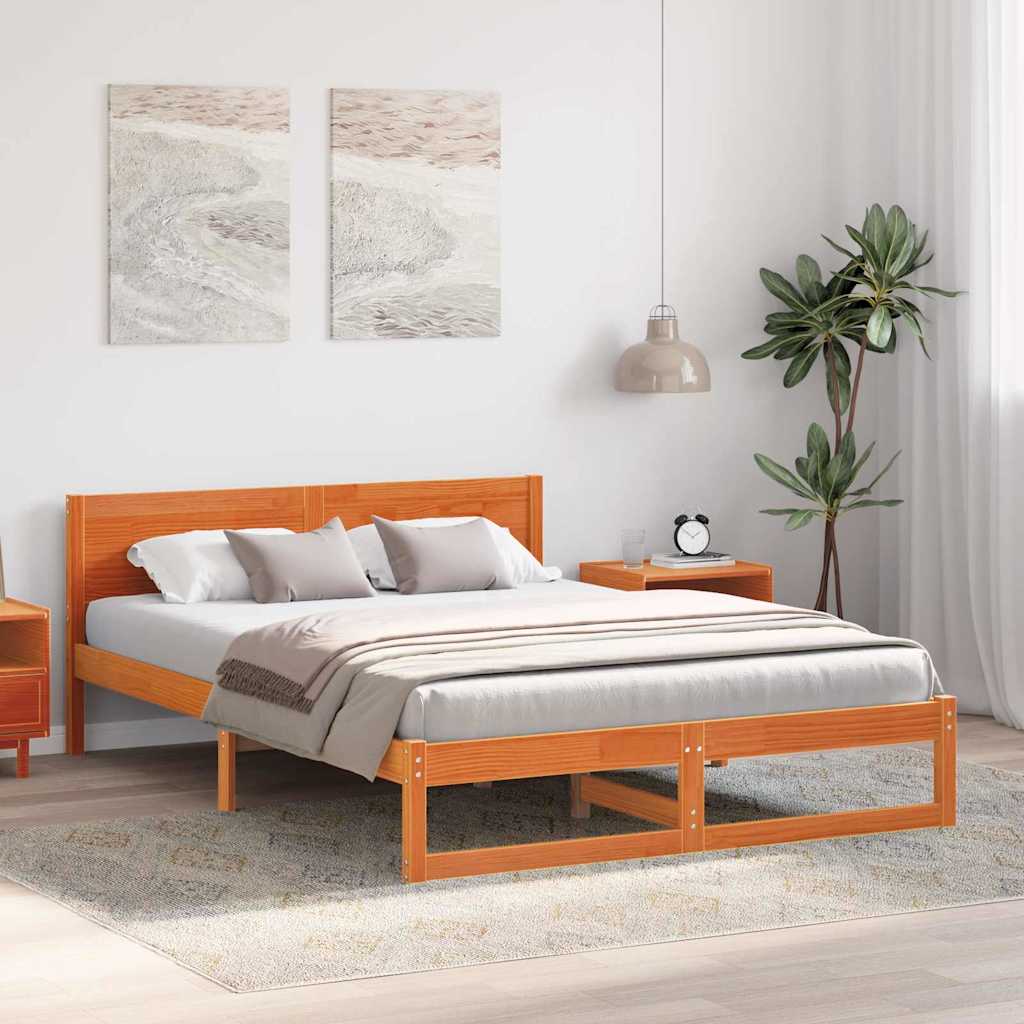 Sengestel med hovedgærde Voks brun 160 x 200 cm Massiv fyrretræ