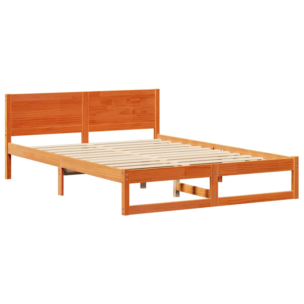 Sengestel med hovedgærde Voks brun 160 x 200 cm Massiv fyrretræ
