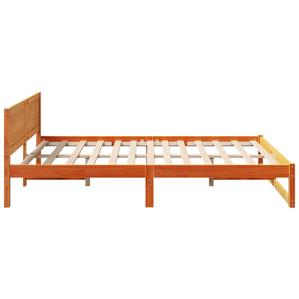 Sengestel med hovedgærde Voks brun 160 x 200 cm Massiv fyrretræ