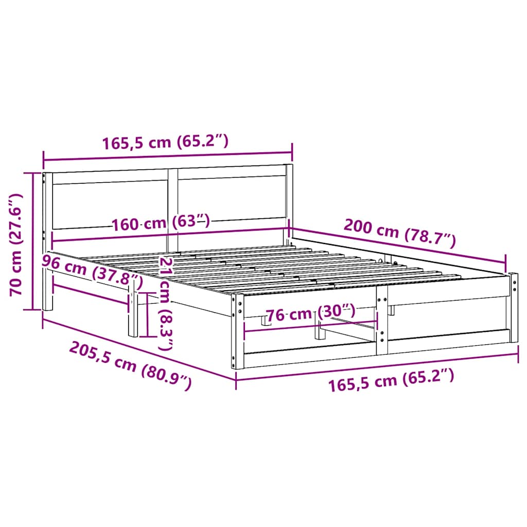 Sengestel med hovedgærde Voks brun 160 x 200 cm Massiv fyrretræ