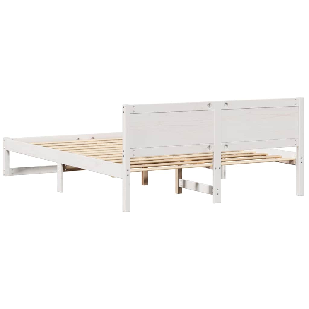 Sengestel med hovedgærde Hvid 150 x 200 cm Massiv fyrretræ