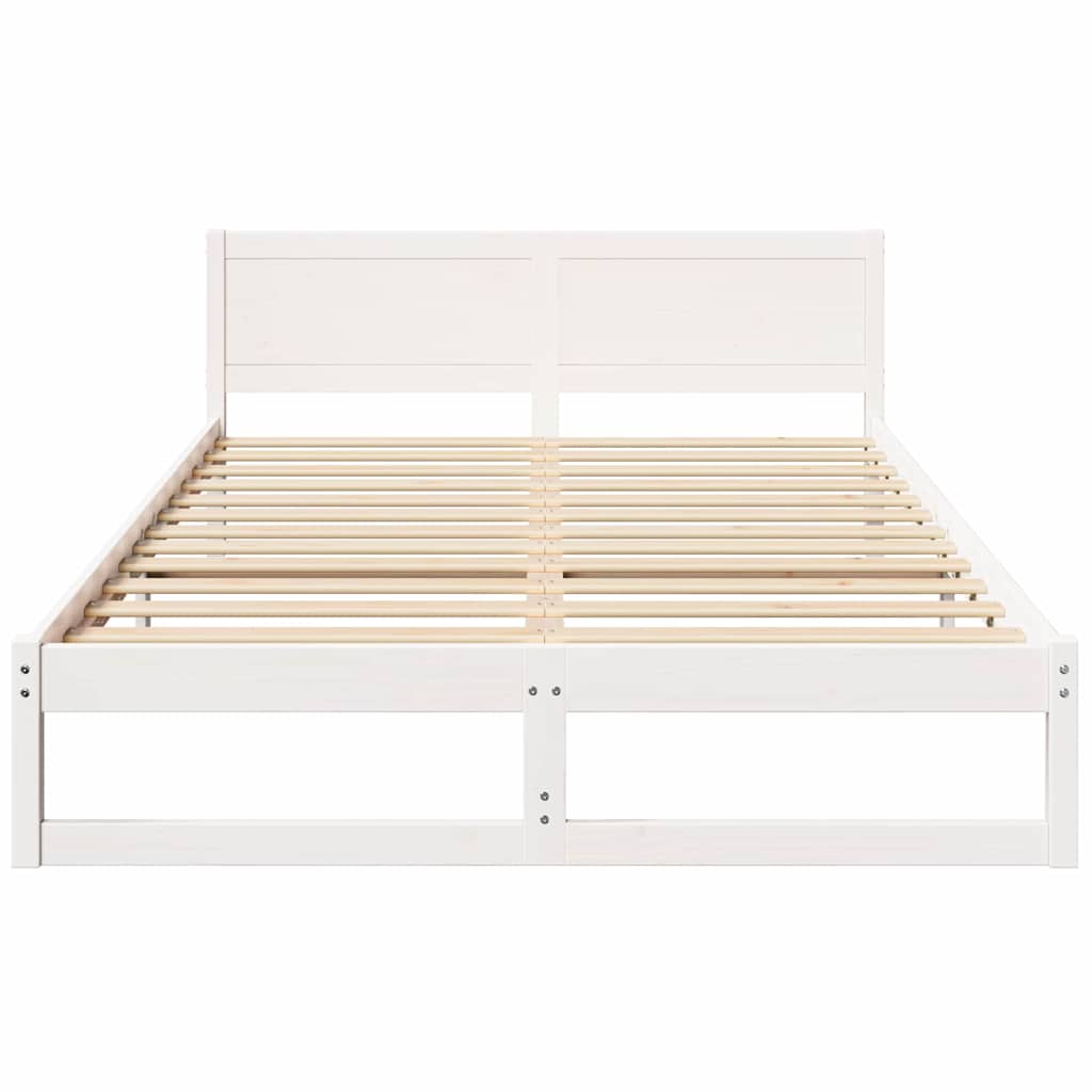 Sengestel med hovedgærde Hvid 150 x 200 cm Massiv fyrretræ