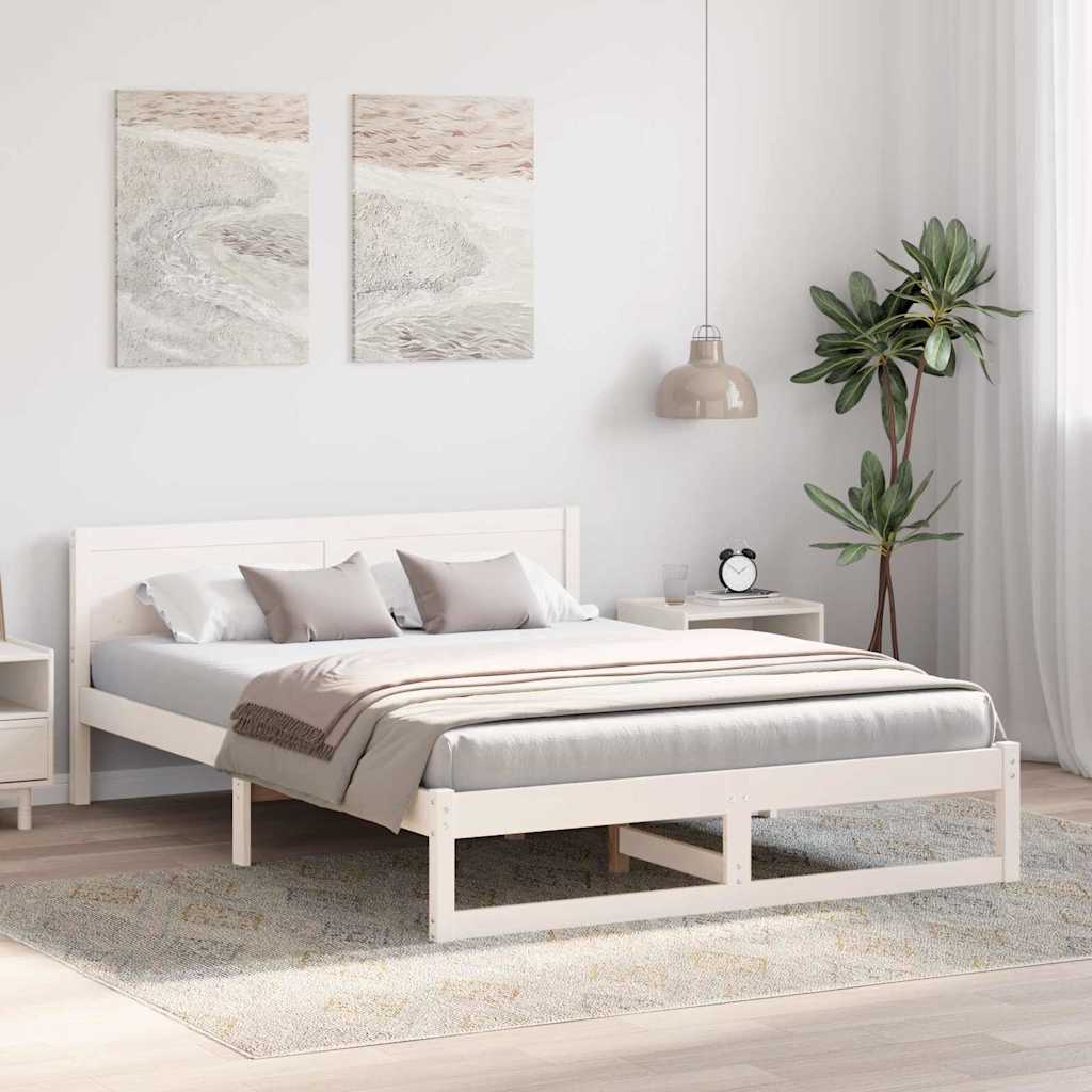 Sengestel med hovedgærde Hvid 140 x 200 cm Massiv fyrretræ