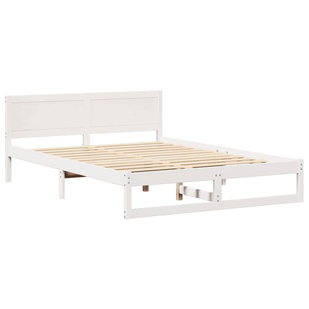 Sengestel med hovedgærde Hvid 140 x 200 cm Massiv fyrretræ